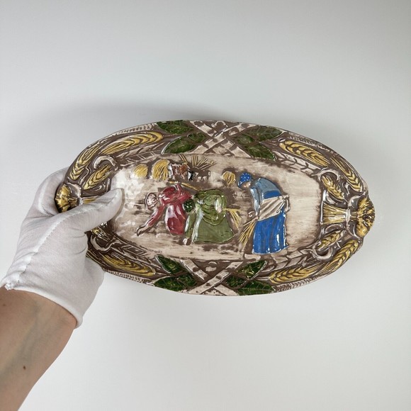 Ceramic Serving Bread Plate The Gleaners by Millet Women Gathering Wheat 11" L - Picture 6 of 9